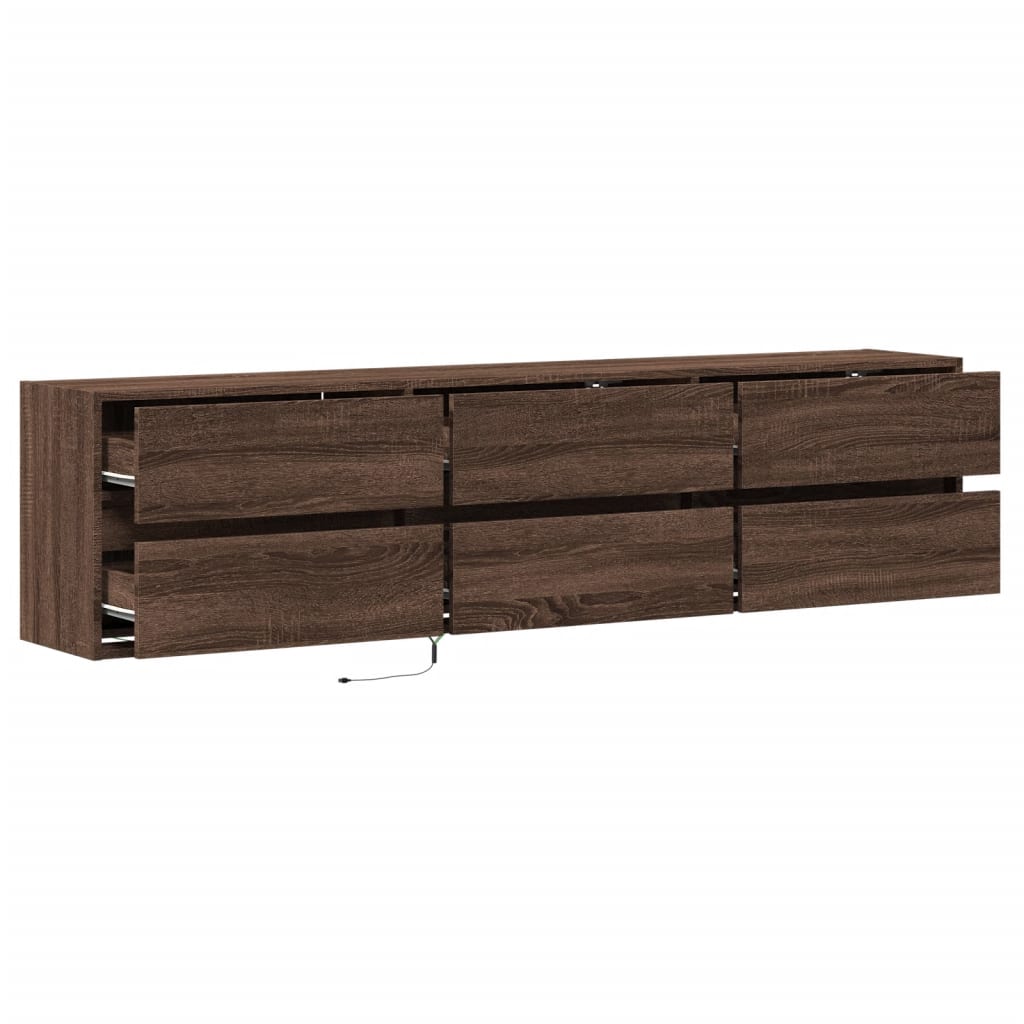 TV Wall Cabinet with LED Brown Oak 180x31x45 cm