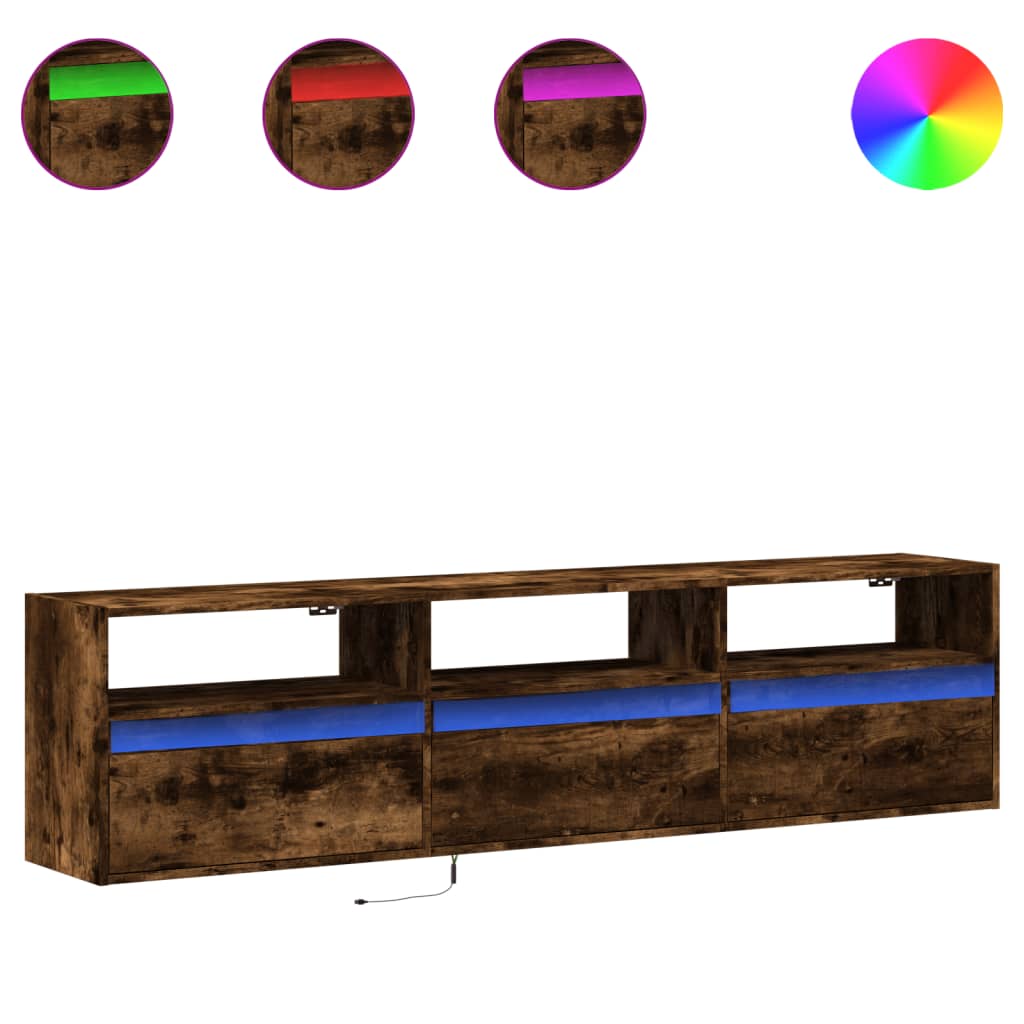 TV Wall Cabinet with LED Smoked Oak 180x31x45 cm