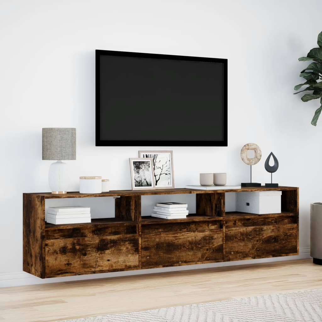 TV Wall Cabinet with LED Smoked Oak 180x31x45 cm