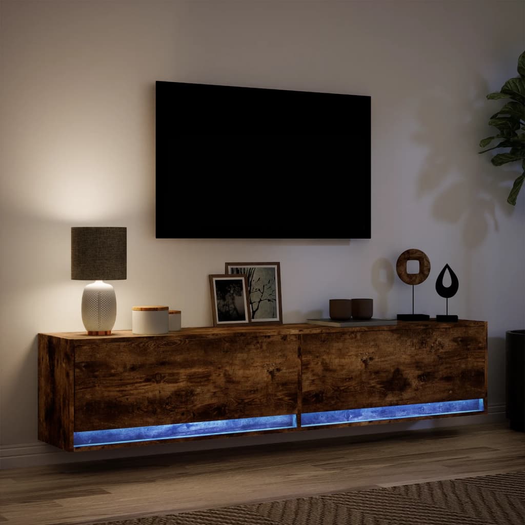 TV Wall Cabinet with LED Smoked Oak 180x31x38 cm