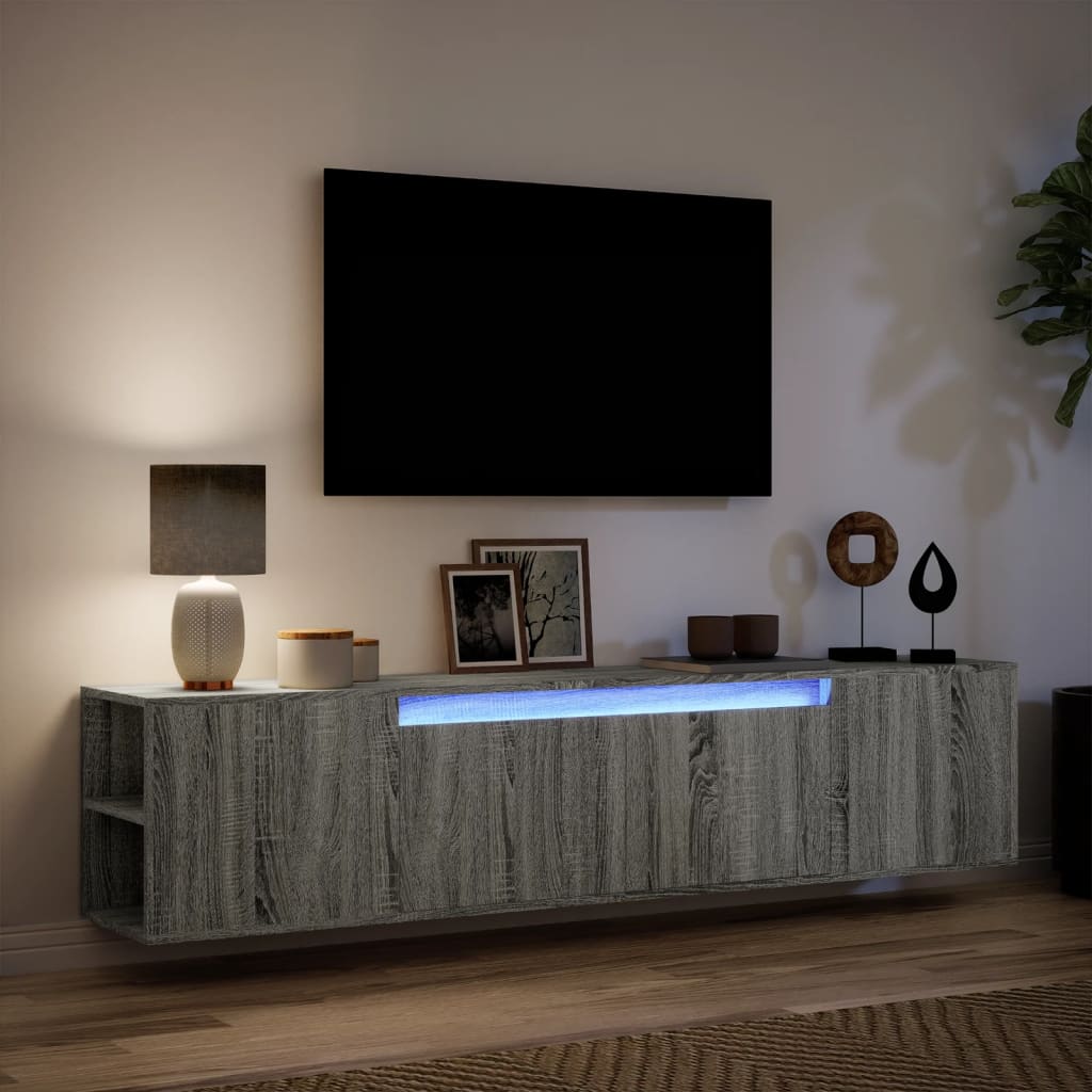 TV Wall Cabinet with LED Grey Sonoma 180x31x39.5 cm