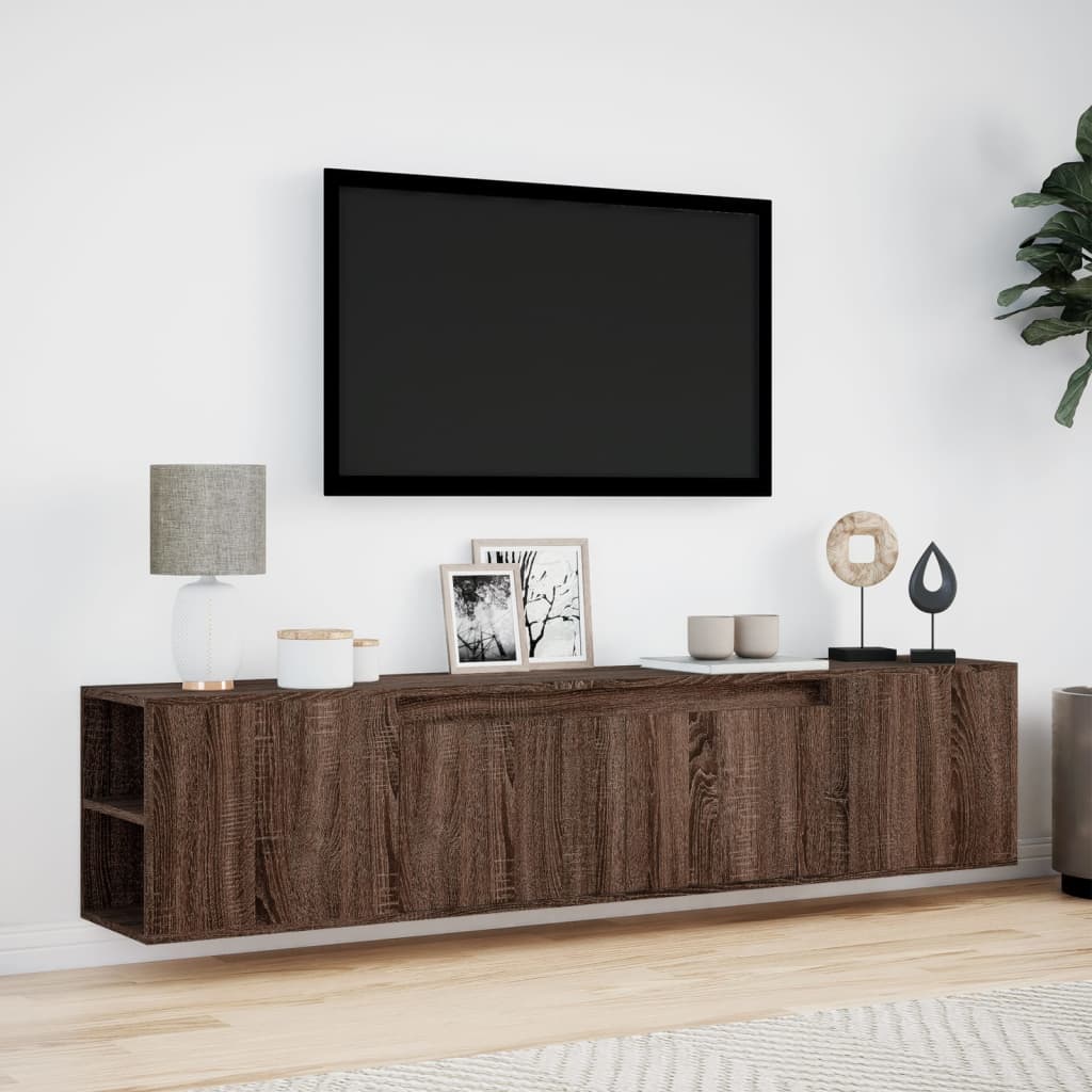 TV Wall Cabinet with LED Brown Oak 180x31x39.5 cm