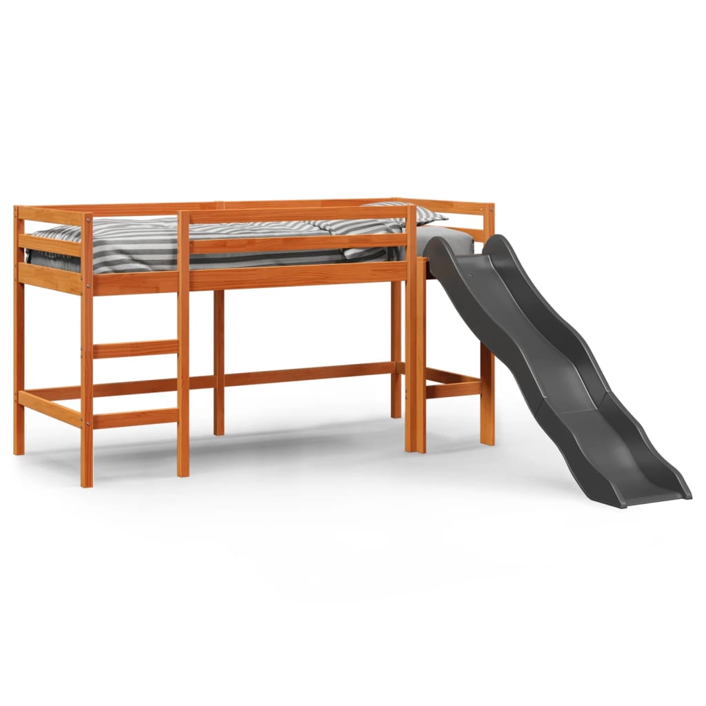 Solid Pine Wax Brown Kids' Loft Bed 80x200 cm (No Mattress)