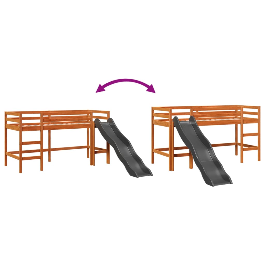 Solid Pine Wax Brown Kids' Loft Bed 80x200 cm (No Mattress)