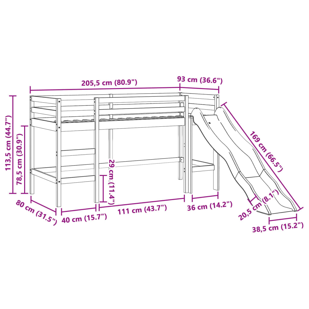 Solid Pine Wax Brown Kids' Loft Bed 80x200 cm (No Mattress)
