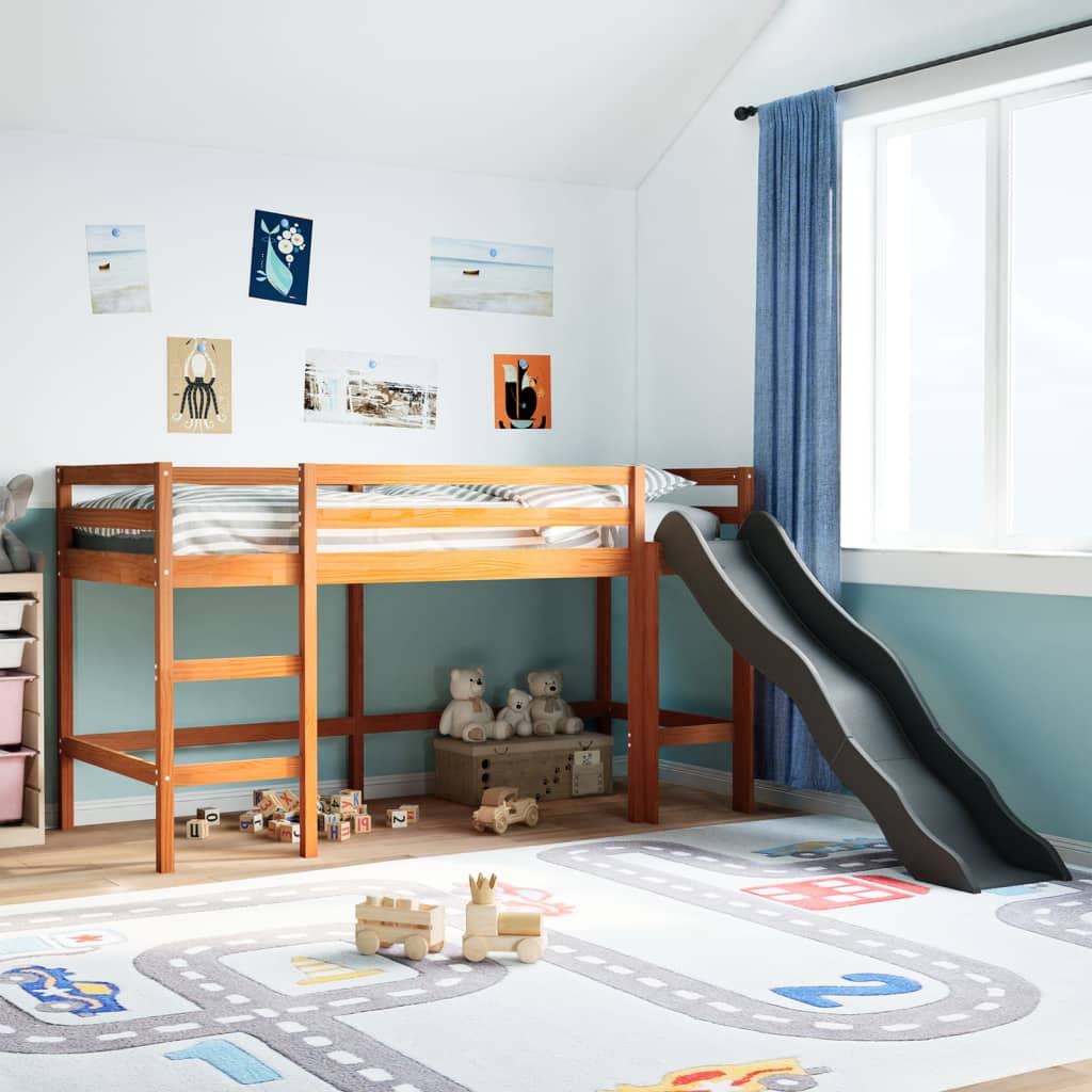 Solid Pine Wax Brown Kids' Loft Bed 80x200 cm (No Mattress)