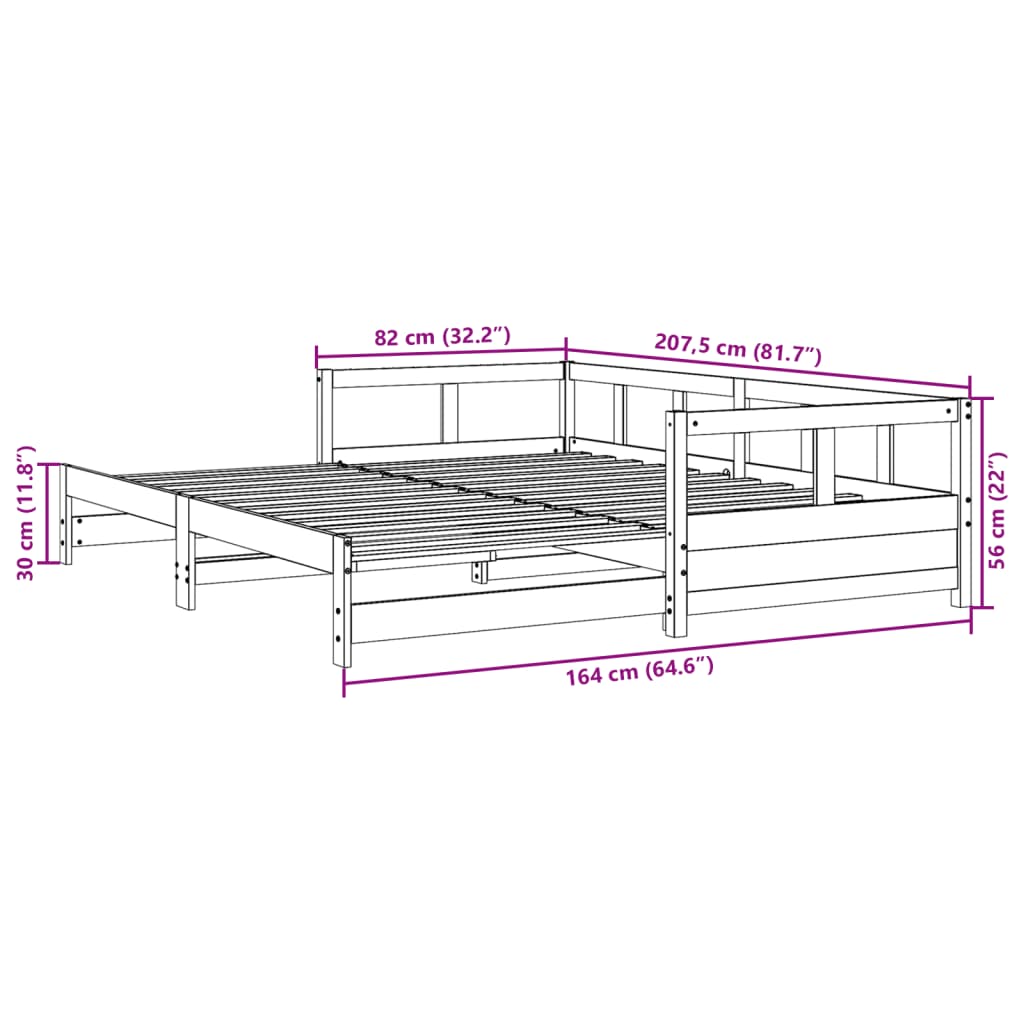 Solid Pine Daybed Frame 80x200 cm – Mattress Not Included
