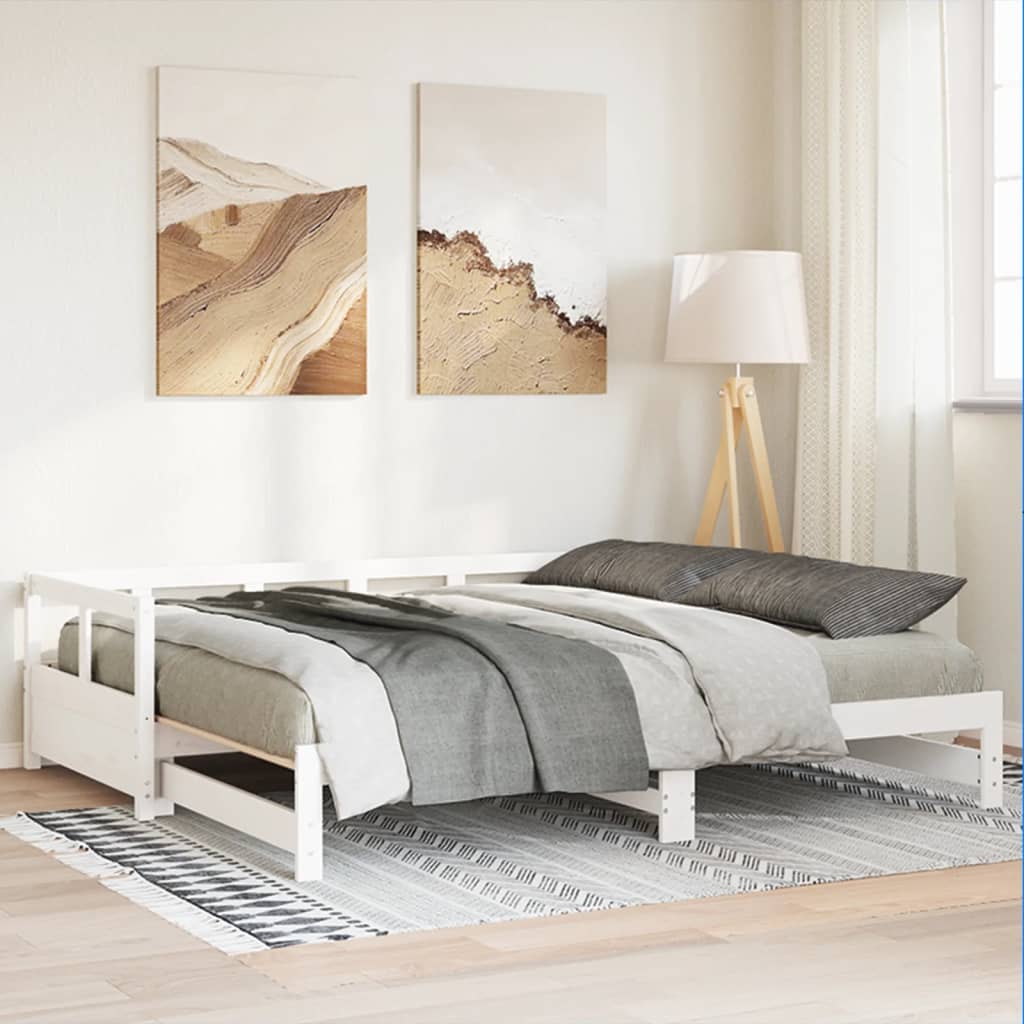 White Solid Pine Wood Daybed Frame 90x200 cm - No Mattress Included