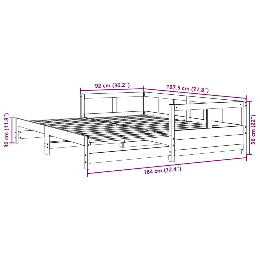 Solid Pine Daybed Frame Wax Brown 90x190 cm - No Mattress