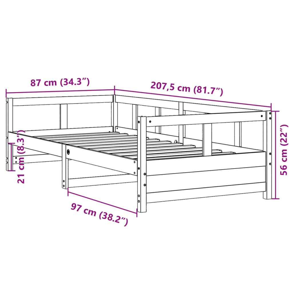 Solid Pine Daybed Frame, Wax Brown 80x200 cm - No Mattress