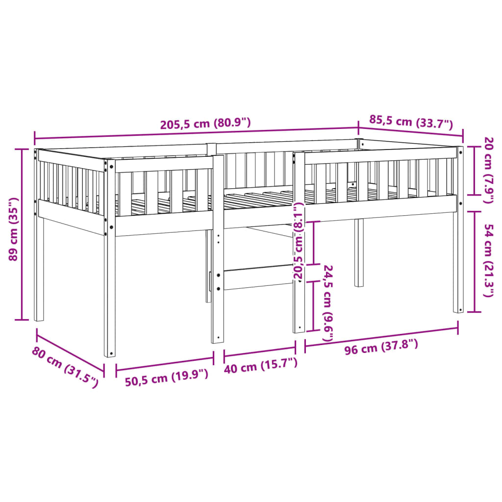 Solid Wood Pine Children's Bed, White, 80x200 cm (Mattress Not Included)
