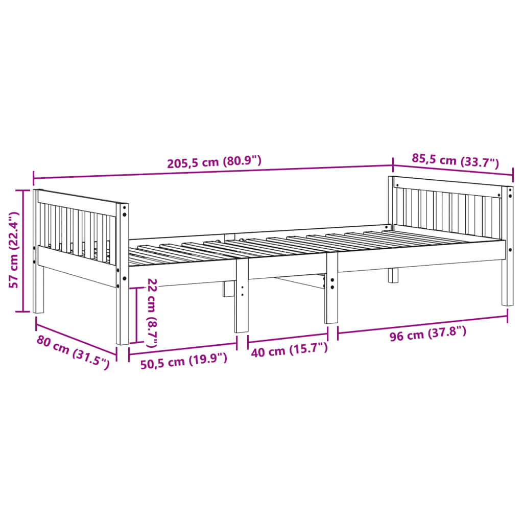Solid Pine White Children's Bed 80x200 cm - No Mattress Included