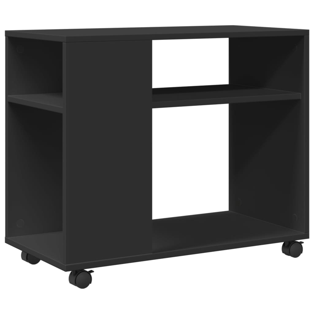 Black Engineered Wood Side Table with Wheels - 70x35x60 cm