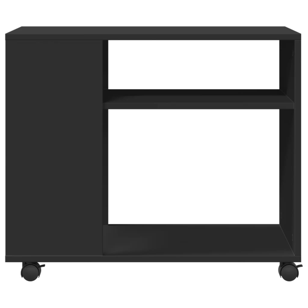 Black Engineered Wood Side Table with Wheels - 70x35x60 cm