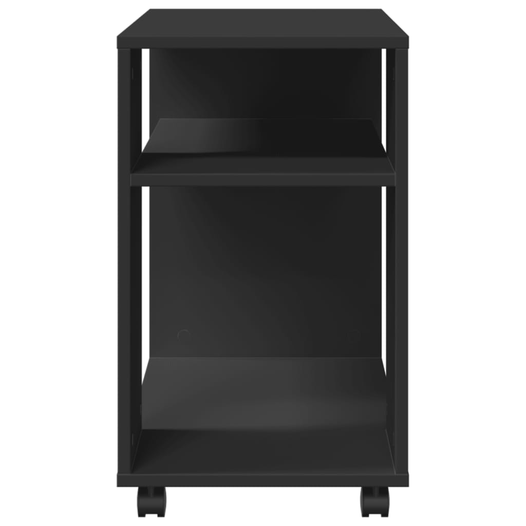 Black Engineered Wood Side Table with Wheels - 70x35x60 cm
