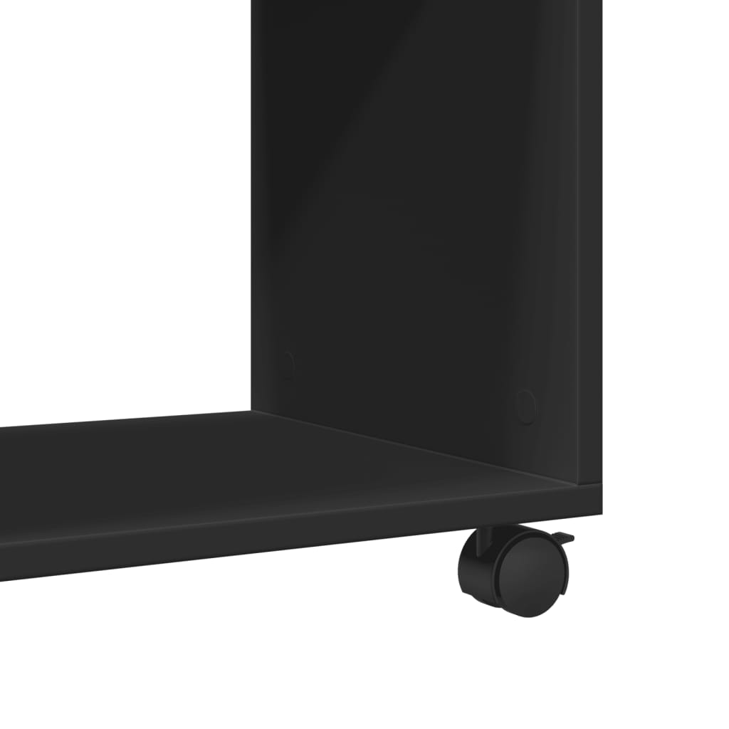 Black Engineered Wood Side Table with Wheels - 70x35x60 cm