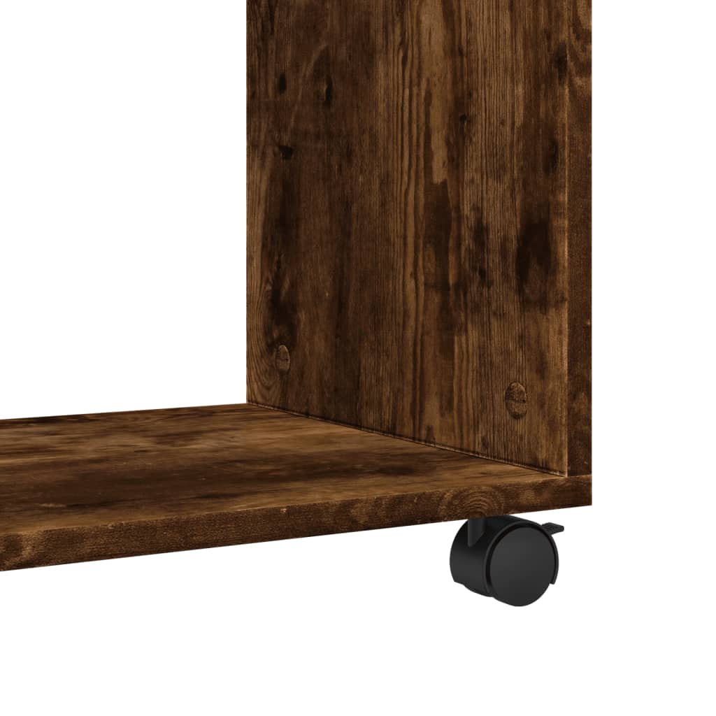 Smoked Oak Side Table on Wheels - 70x35x60 cm, Engineered Wood