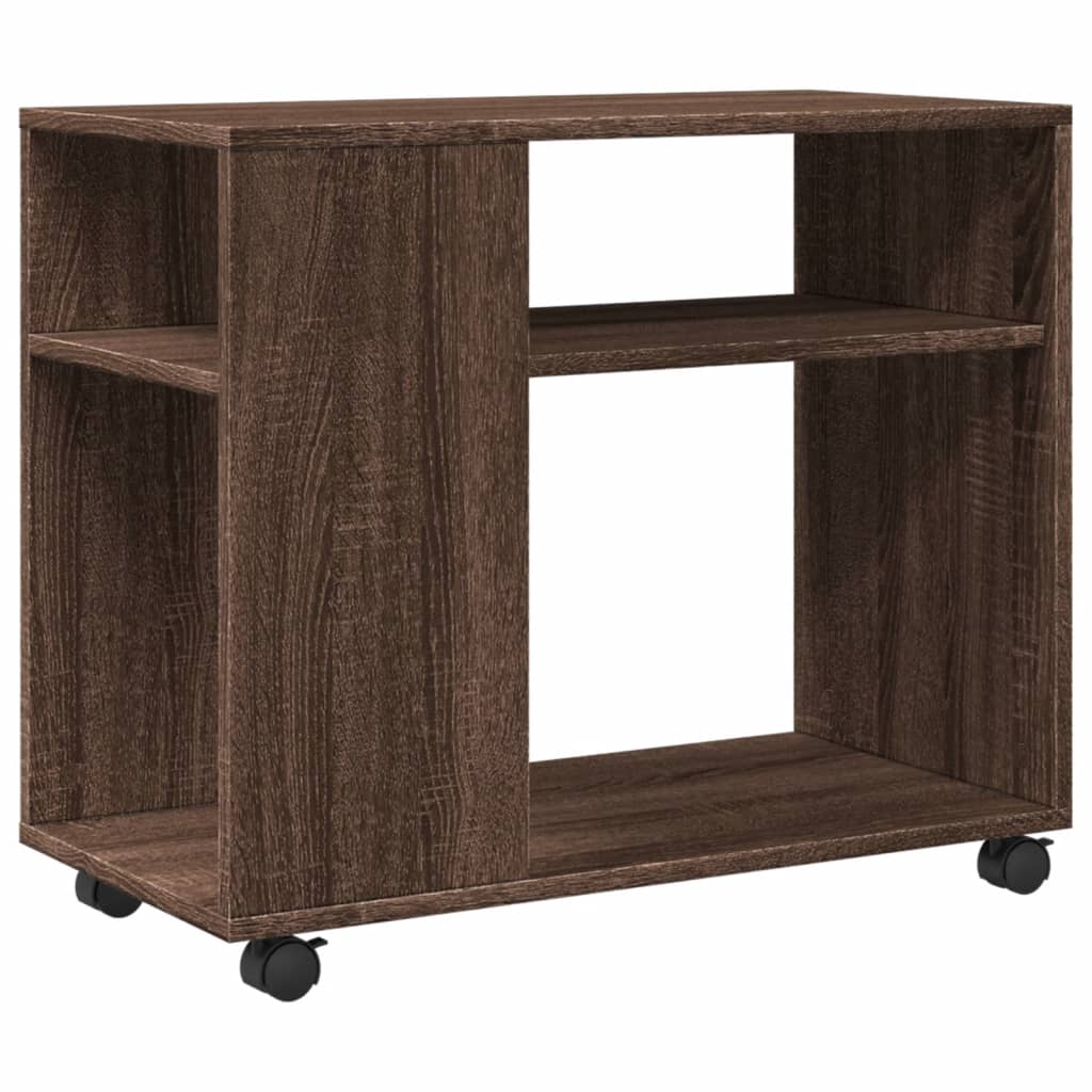 Brown Oak Side Table with Wheels - 70x35x60cm Engineered Wood