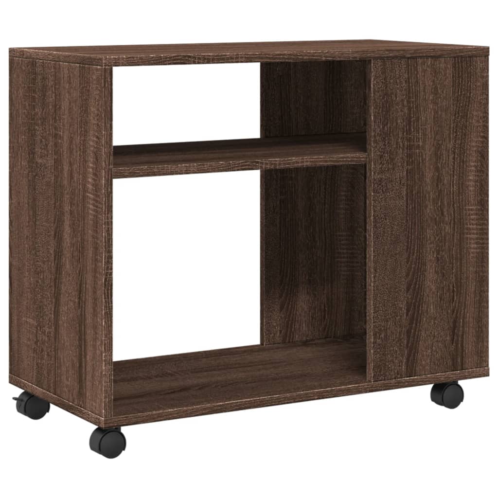 Brown Oak Side Table with Wheels - 70x35x60cm Engineered Wood
