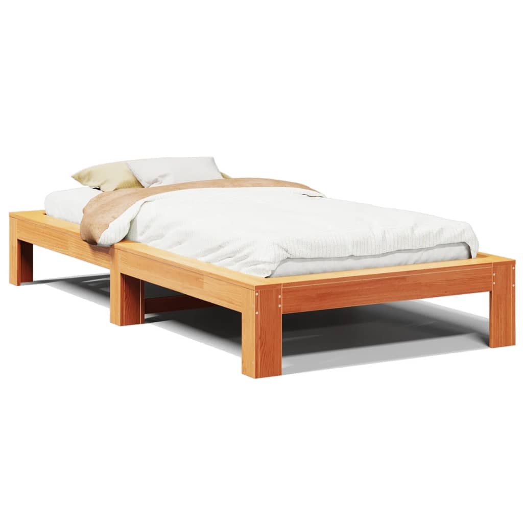 Solid Pine Bed Frame, Wax Brown, 100x200 cm - No Mattress Included