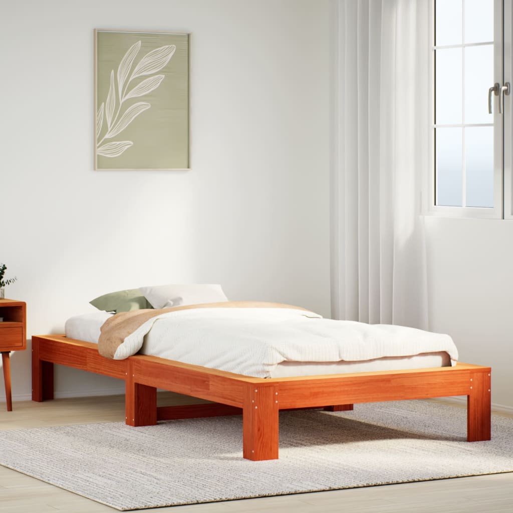 Solid Pine Bed Frame, Wax Brown, 100x200 cm - No Mattress Included