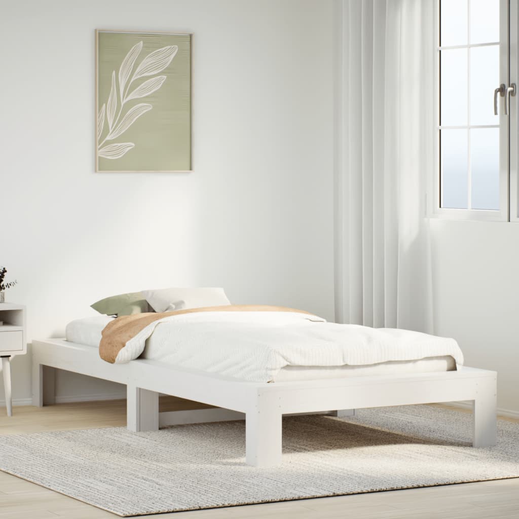 Solid Pine Wood White Bed Frame 90x200 cm - Mattress Not Included