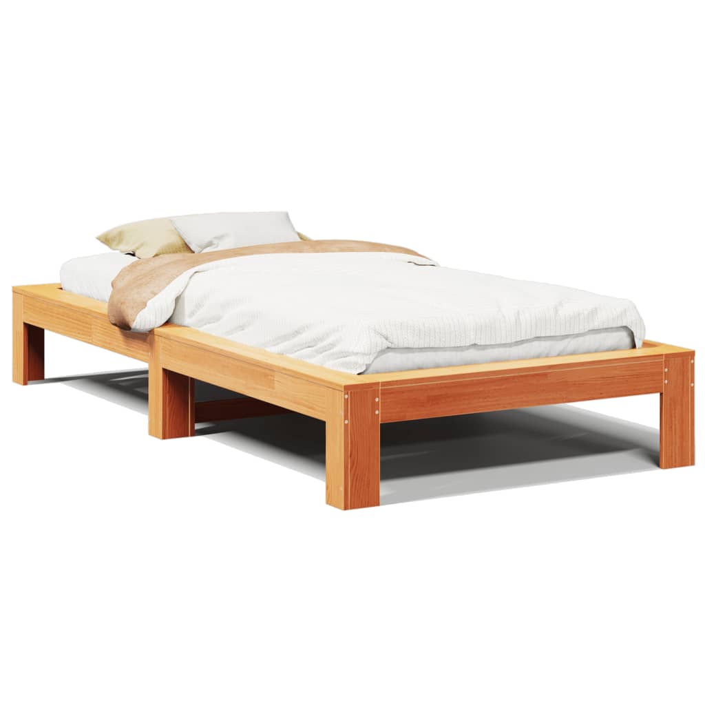Solid Pine Bed Frame, Wax Brown, 90x200 cm - No Mattress Included