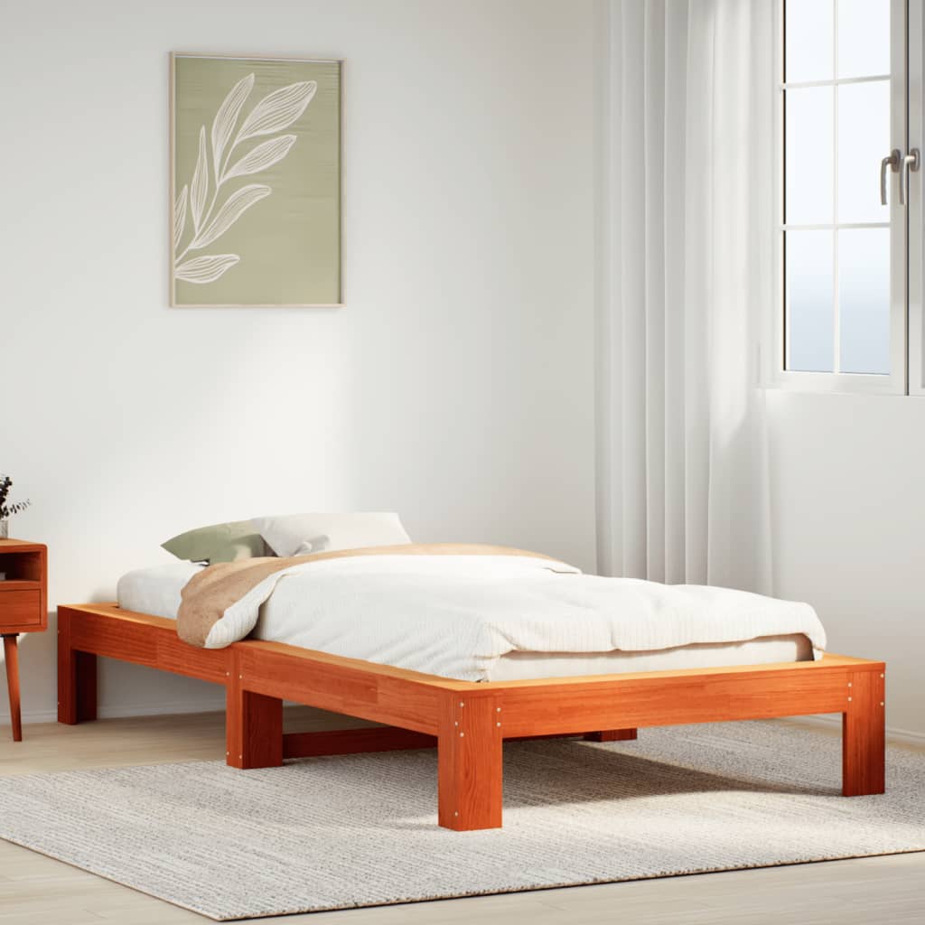 Solid Pine Bed Frame, Wax Brown, 90x200 cm - No Mattress Included