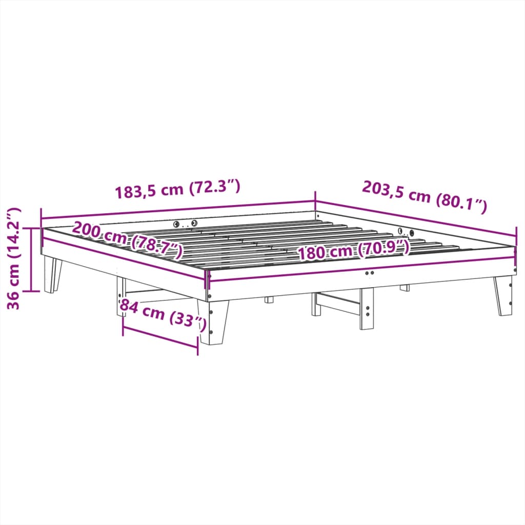 Solid Pine Bed Frame, Wax Brown, Super King 180x200 cm
