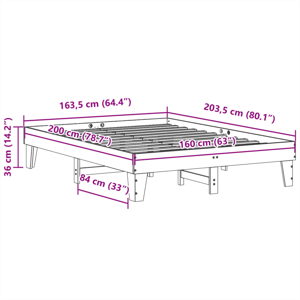Solid Pine Wood Bed Frame White 160x200 cm - Mattress Not Included