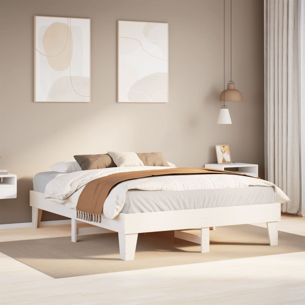 Solid Pine Wood Bed Frame White 160x200 cm - Mattress Not Included