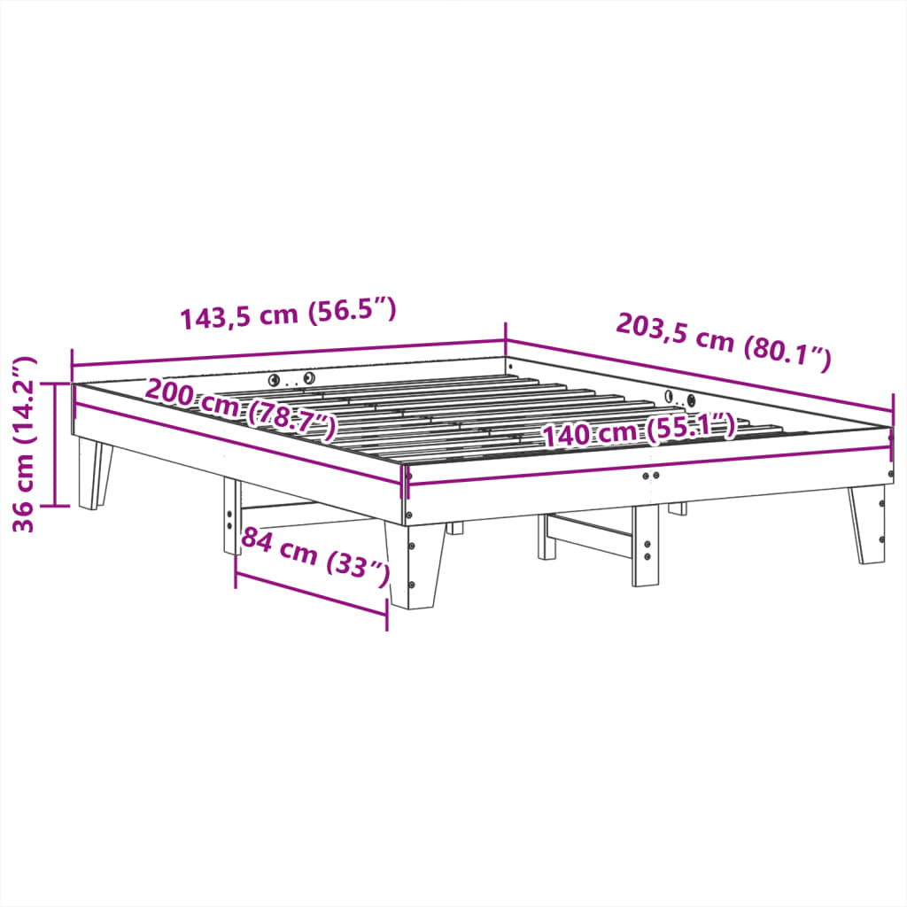 Solid Pine Bed Frame 140x200 cm - White, No Mattress Included