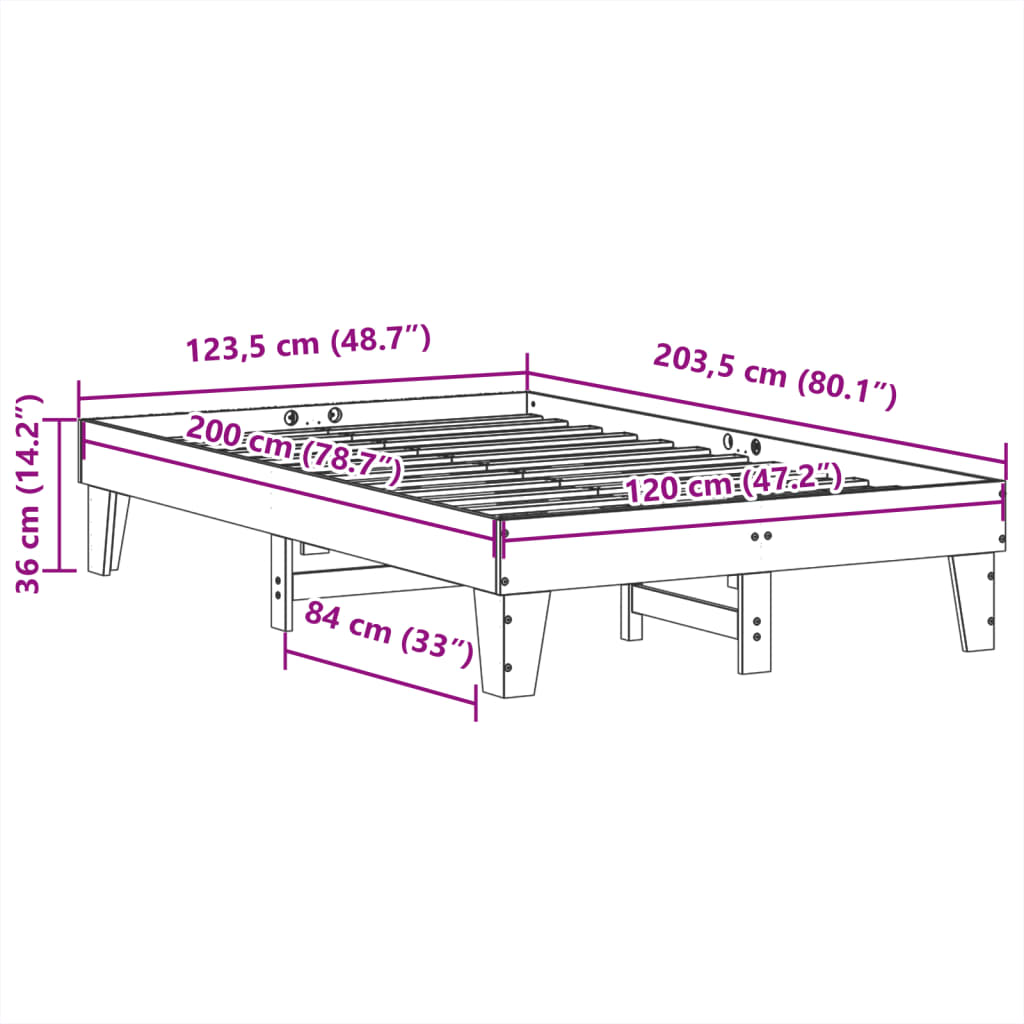 Solid Pine Wood Bed Frame 120x200 cm - Sturdy, No Mattress