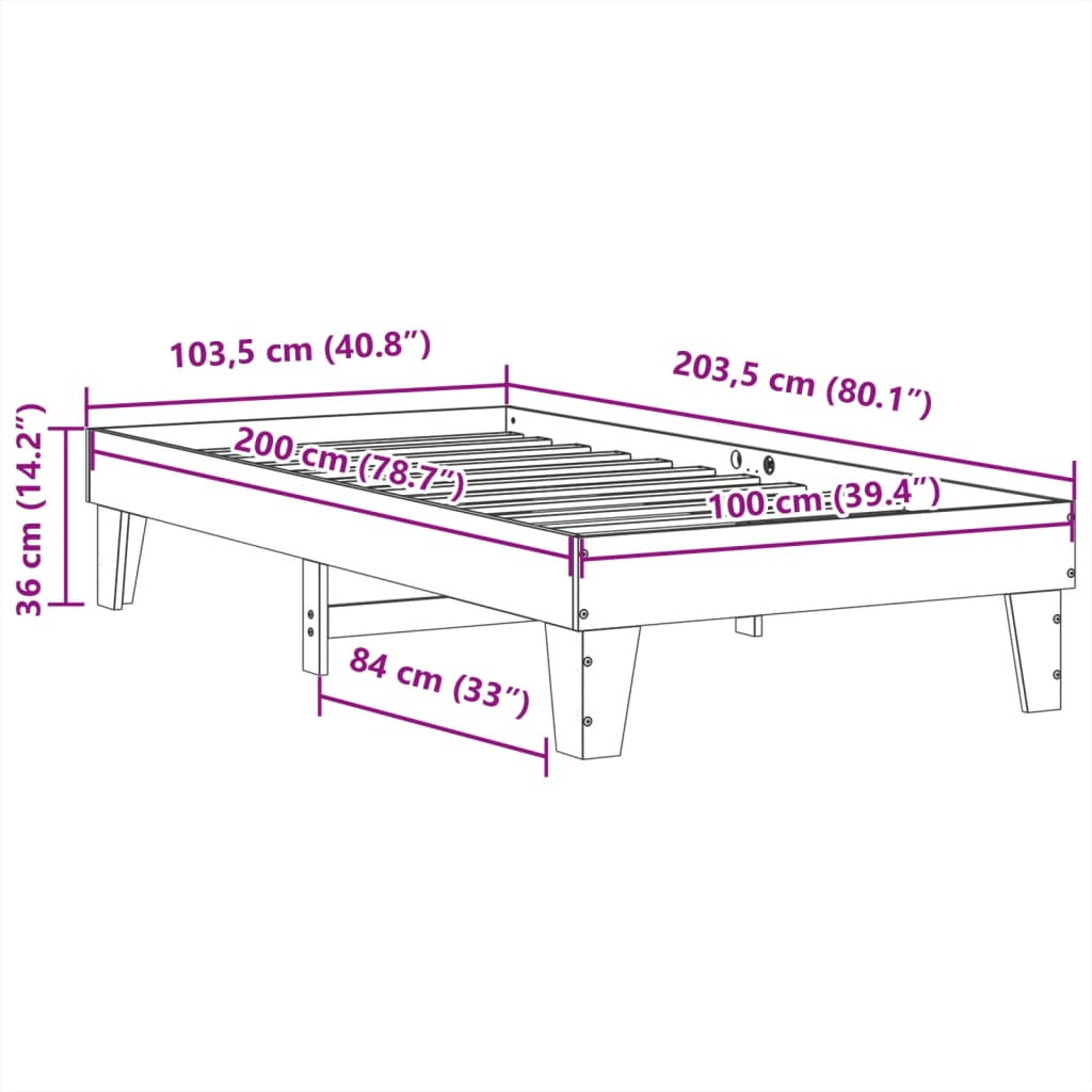 Solid Pine Wood Bed Frame, White 100x200 cm - No Mattress Included