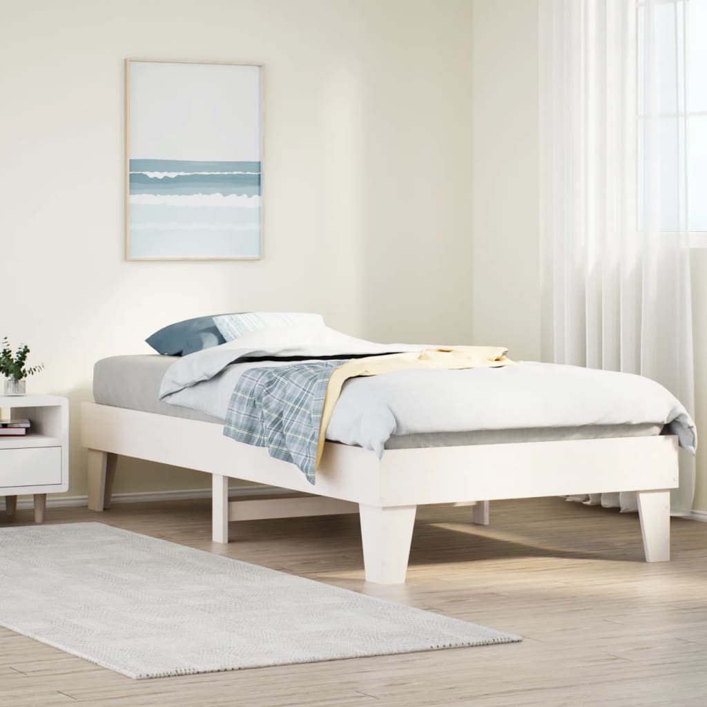 Solid Pine Wood Bed Frame, White 100x200 cm - No Mattress Included