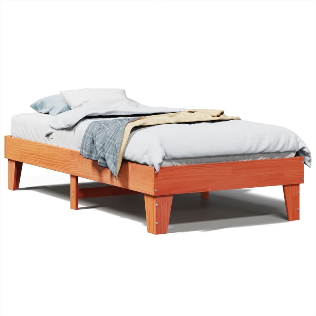 Solid Pine Bed Frame 90x200 cm - Wax Brown Finish, No Mattress