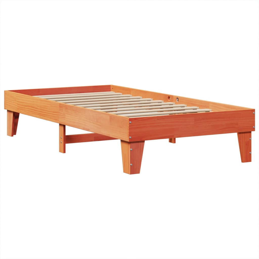 Solid Pine Bed Frame 90x200 cm - Wax Brown Finish, No Mattress