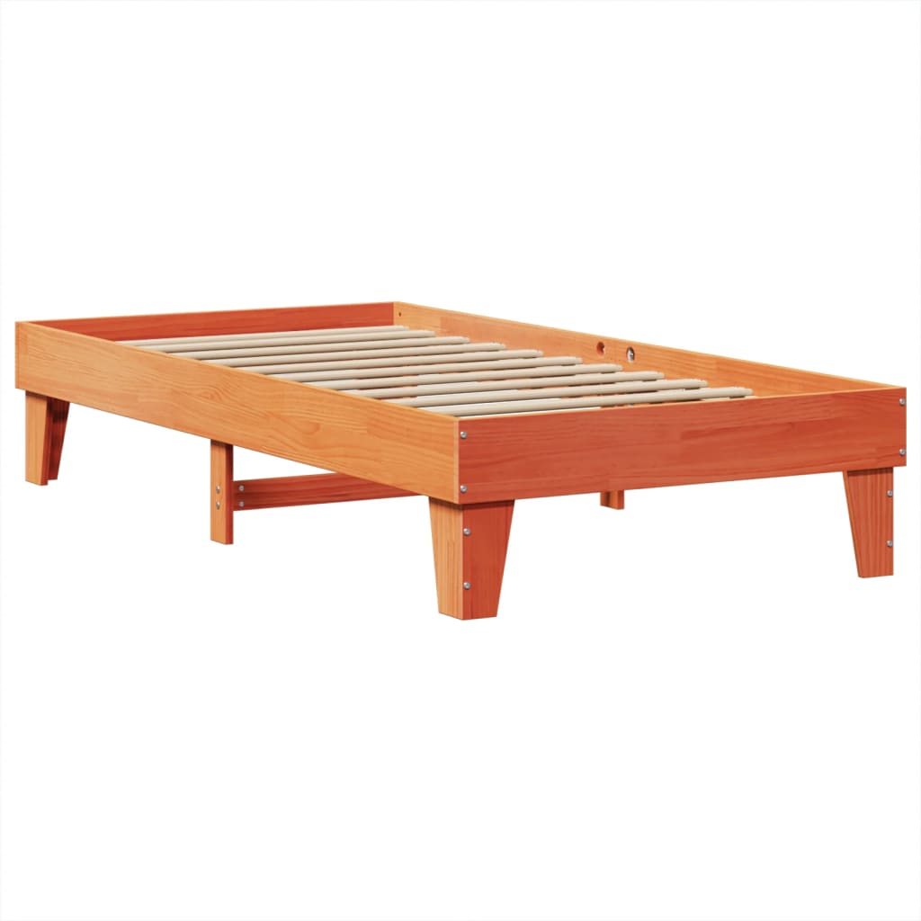 Solid Pine Bed Frame 90x200 cm - Wax Brown Finish, No Mattress