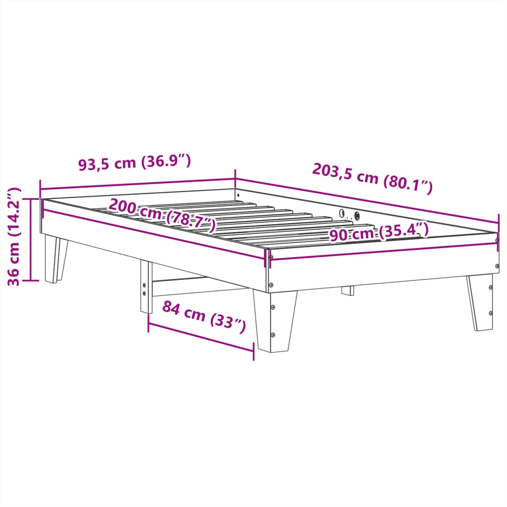 Solid Pine Bed Frame 90x200 cm - Wax Brown Finish, No Mattress