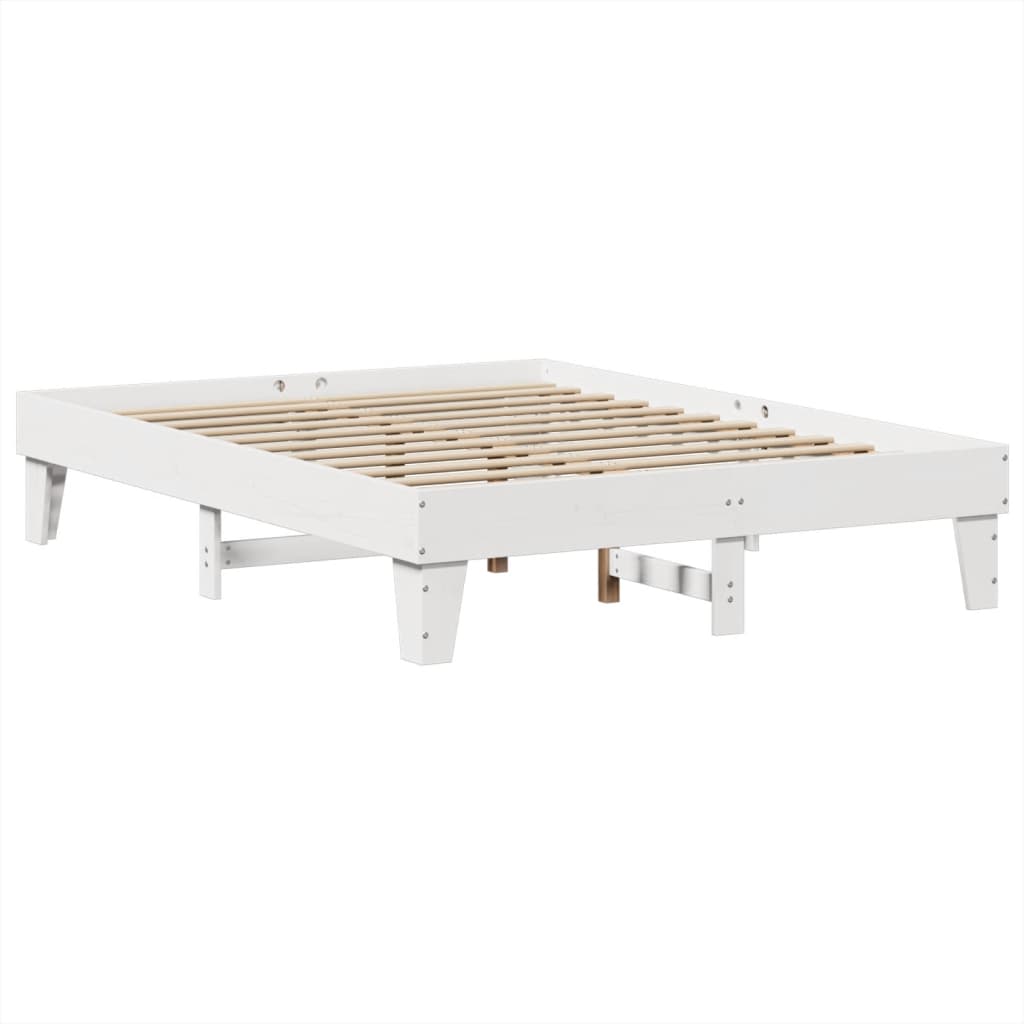 Solid Pine Wood Bed Frame 140x190 cm - White Finish