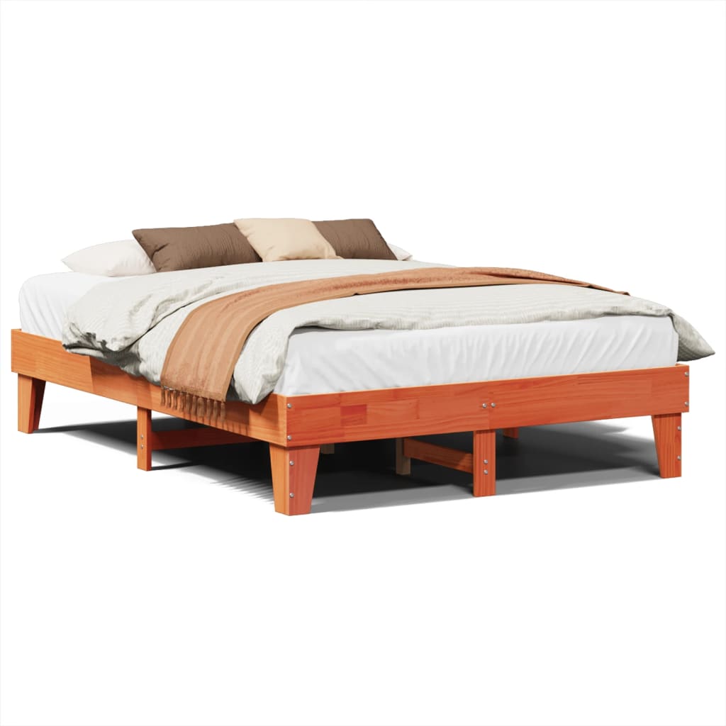 Solid Pine Bed Frame Wax Brown 140x190 cm - No Mattress Included