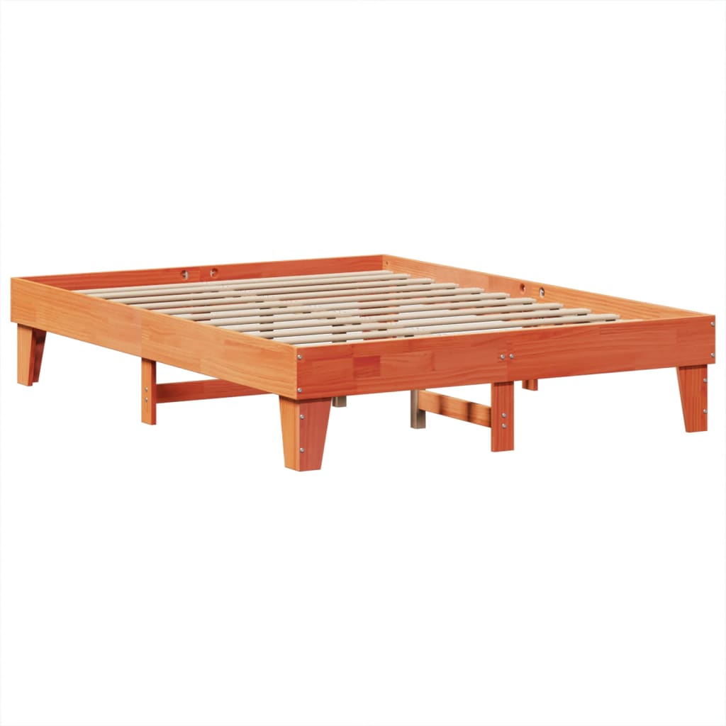 Solid Pine Bed Frame Wax Brown 140x190 cm - No Mattress Included