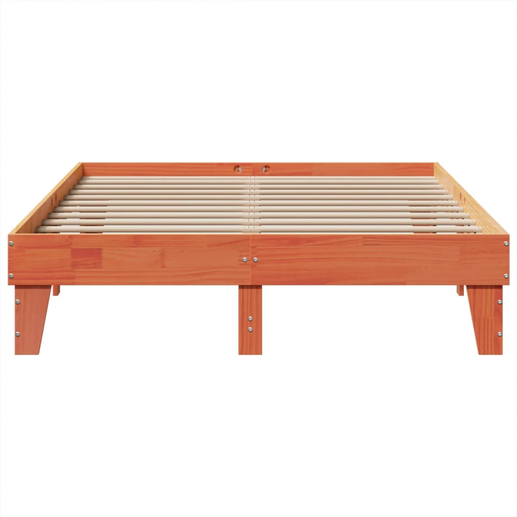 Solid Pine Bed Frame Wax Brown 140x190 cm - No Mattress Included