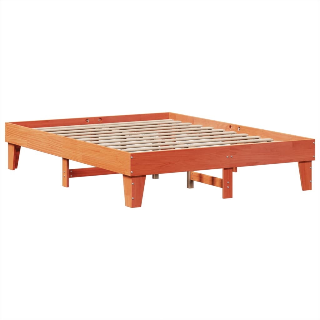 Solid Pine Bed Frame Wax Brown 140x190 cm - No Mattress Included