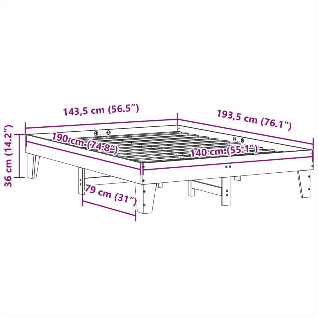 Solid Pine Bed Frame Wax Brown 140x190 cm - No Mattress Included