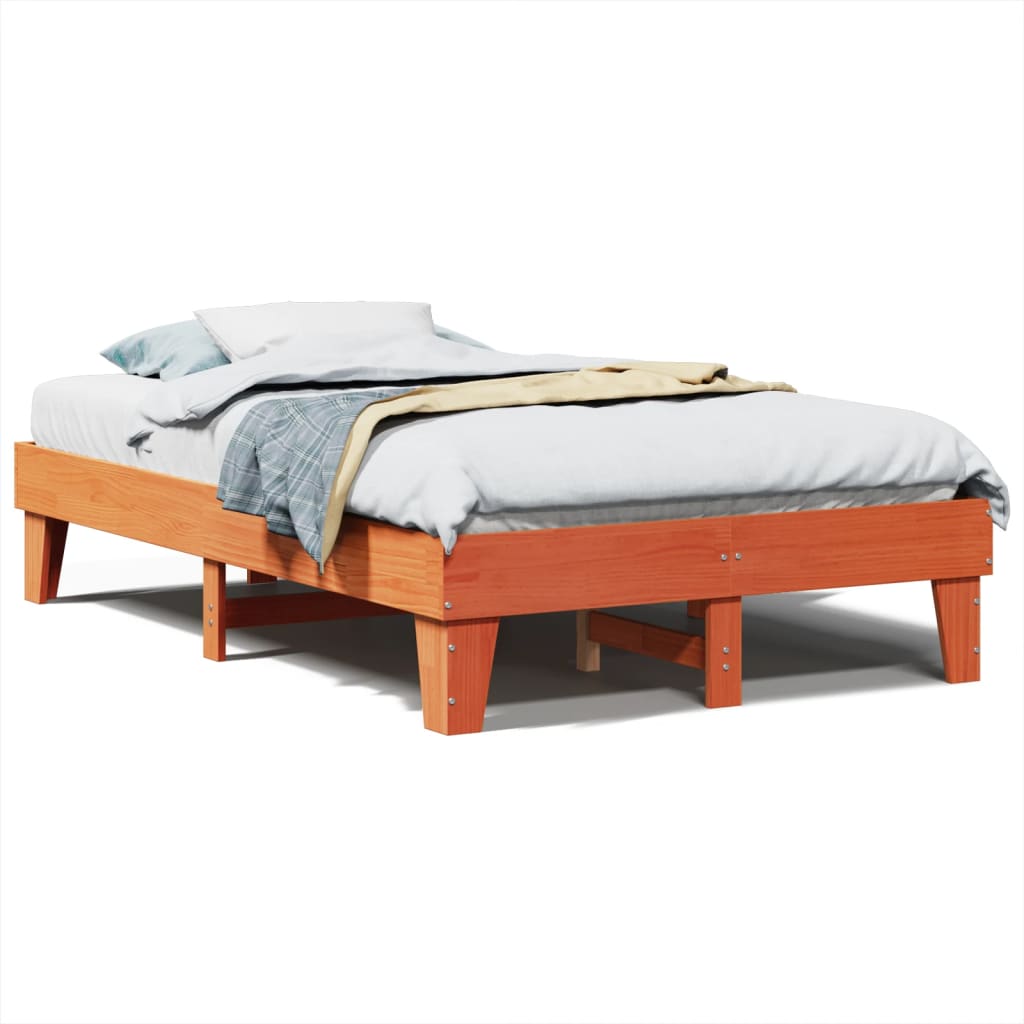 Solid Pine Bed Frame, Wax Brown, 135x190 cm Double, No Mattress