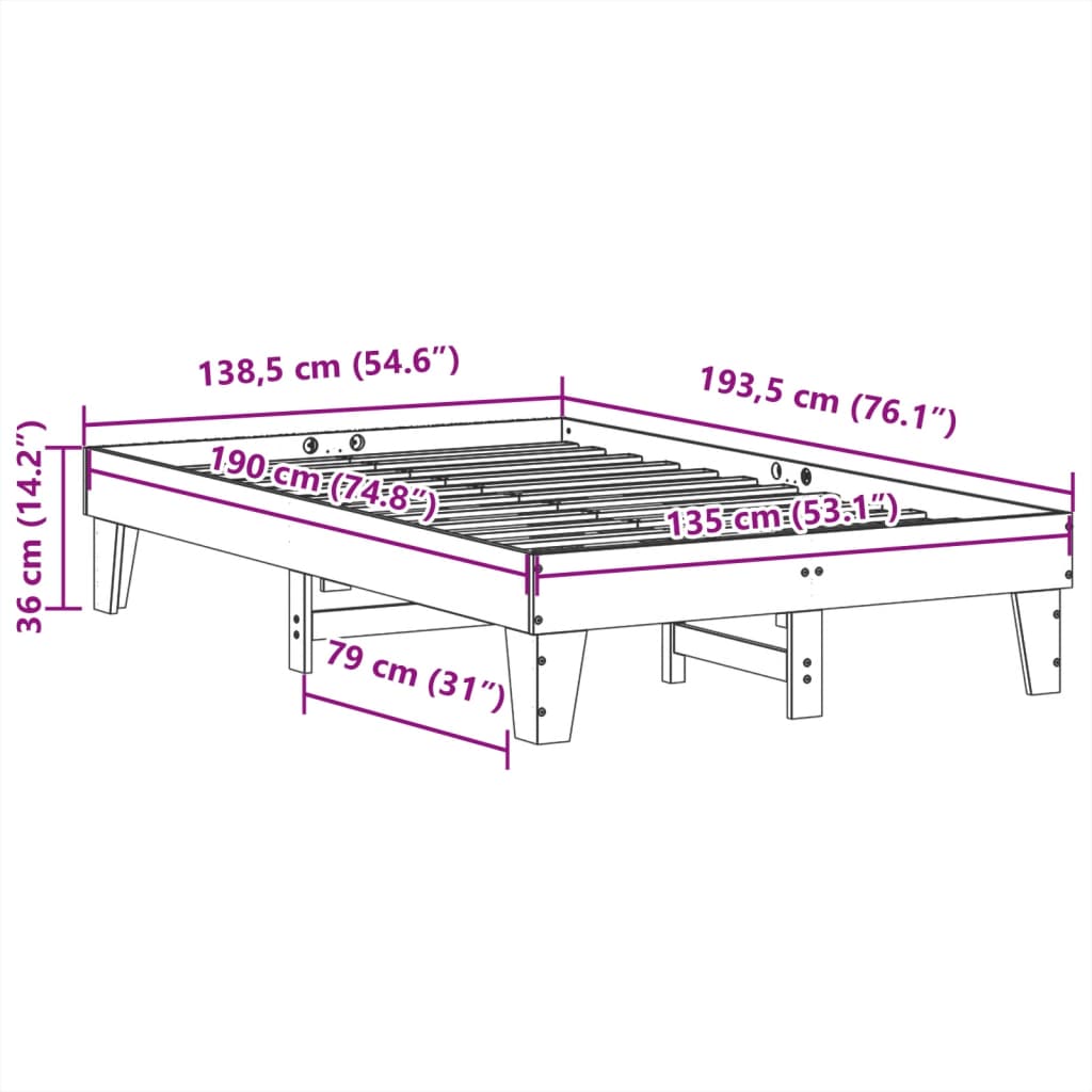 Solid Pine Bed Frame, Wax Brown, 135x190 cm Double, No Mattress