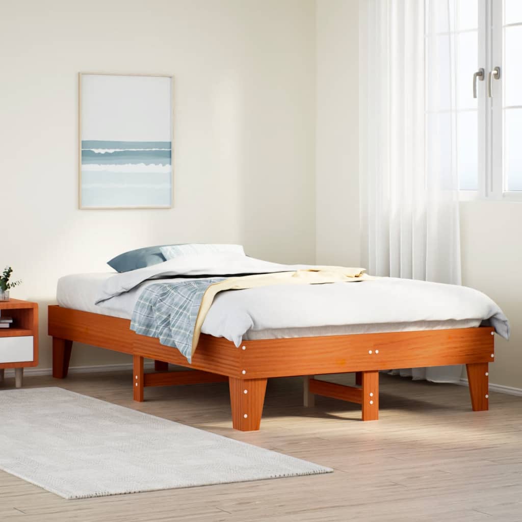 Solid Pine Bed Frame, Wax Brown, 135x190 cm Double, No Mattress