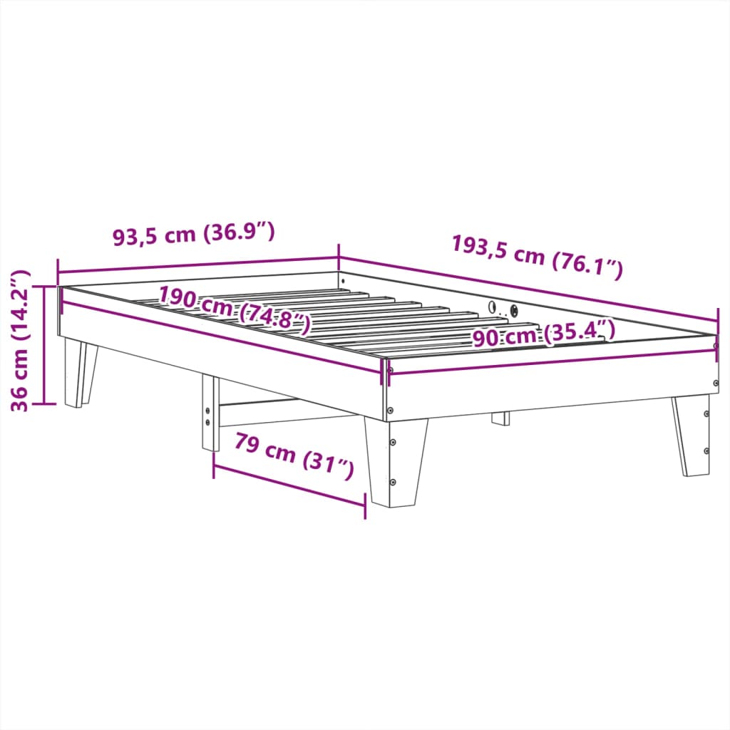 Solid Pine Wood White Bed Frame 90x190 cm Single