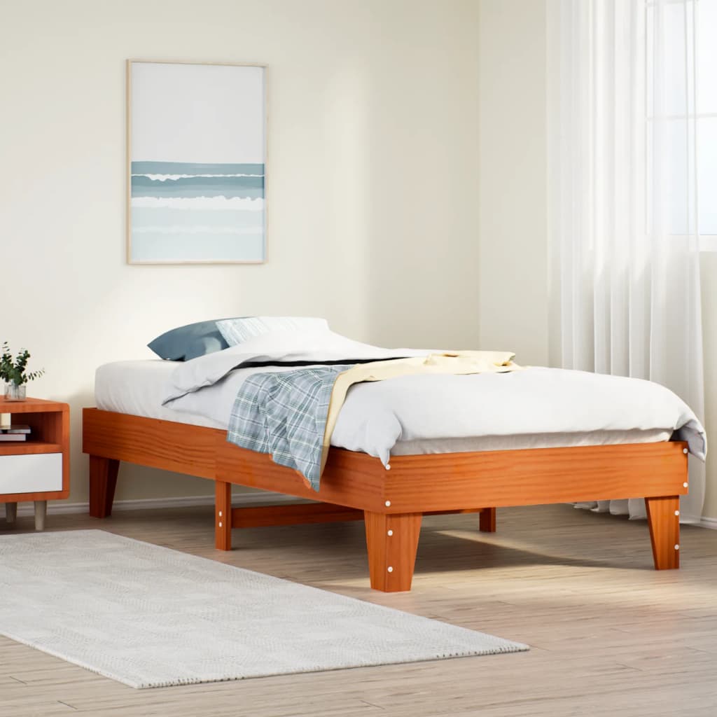 Solid Pine Bed Frame, Wax Brown, 90x190 cm, Single Size